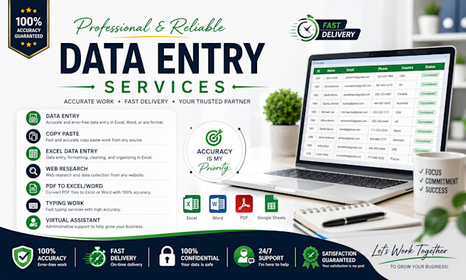 do accurate data entry, copy paste, excel typing, web research, PDF conversion,