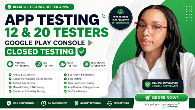 provide closed testing 12 testers 20 testers for mobile app testing 12 testers