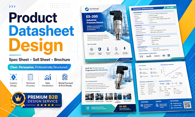 design a professional product datasheet, spec sheet or sell sheet