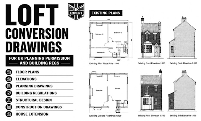 create loft conversion drawings for UK planning permission and building regs
