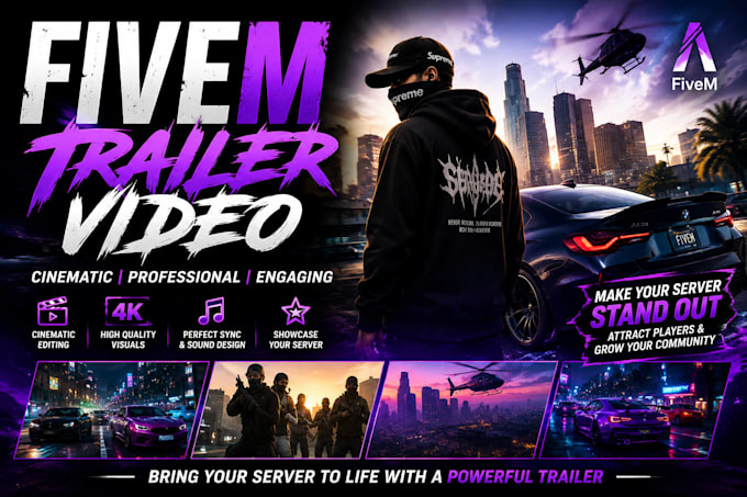 create a cinematic fivem trailer, mlos,script showcase, loadingscreen in 2days