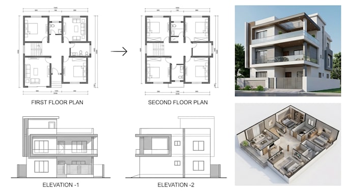 do autocad 2d floor plan, 3d floor plan, design and architecture 3d rendering