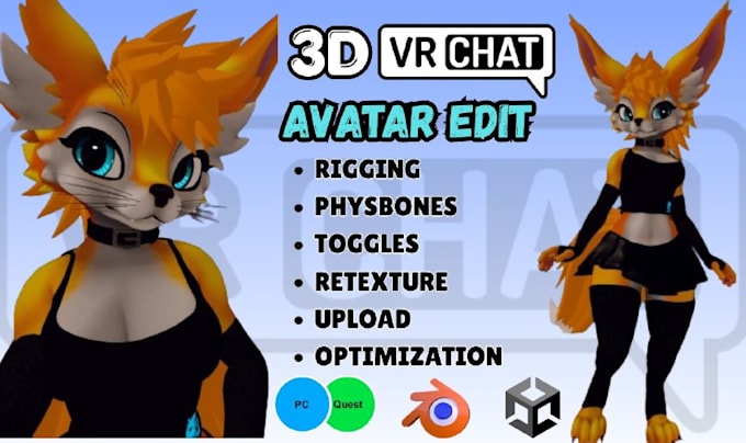 edit vrchat avatar, add toggles, physbones, rigging and retextures