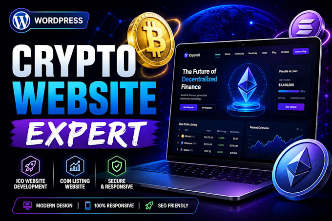 design crypto wordpress website, ico, coin listing website