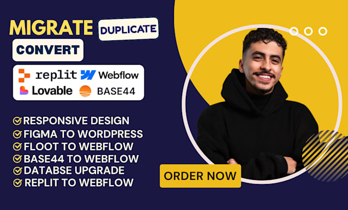 migrate, duplicate, convert replit ai lovable base44, durable website to webflow
