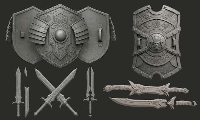 create 3d sword, shield and cosplay weapon, stl for printing