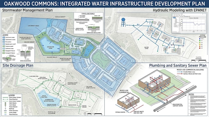 prepare stormwater, epanet, hydraulic, plumbing, drainage plan development