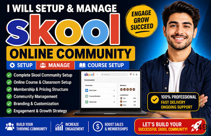 skool online community setup skool community manager skool online course setup