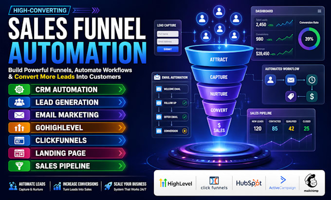 build sales funnel automation, CRM workflow setup, lead generation funnels