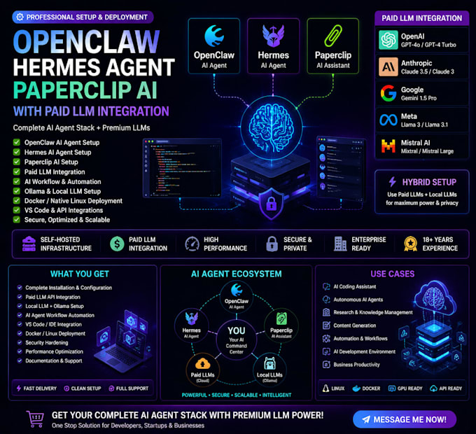 setup openclaw, hermes agent, paperclip autonomous ai agent
