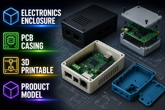 design electronics enclosure, pcb casing and 3d printable product model
