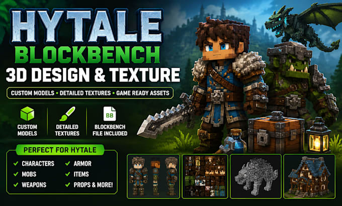 make hytale blockbench 3d design and texture