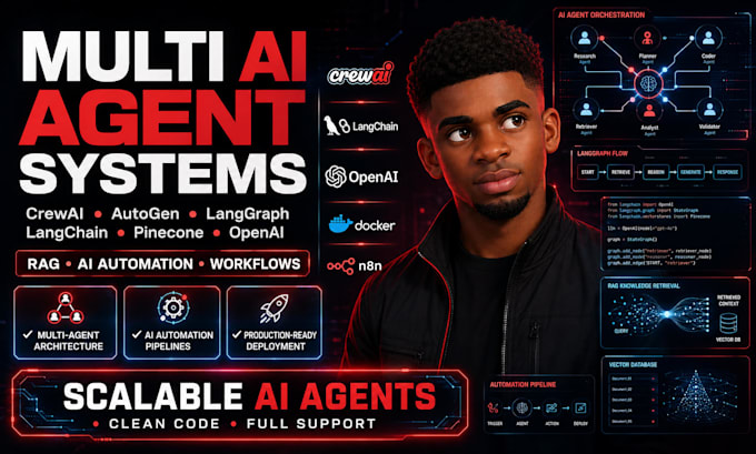 build multi ai agent system with crewai, autogen pinecone, langchain and n8n
