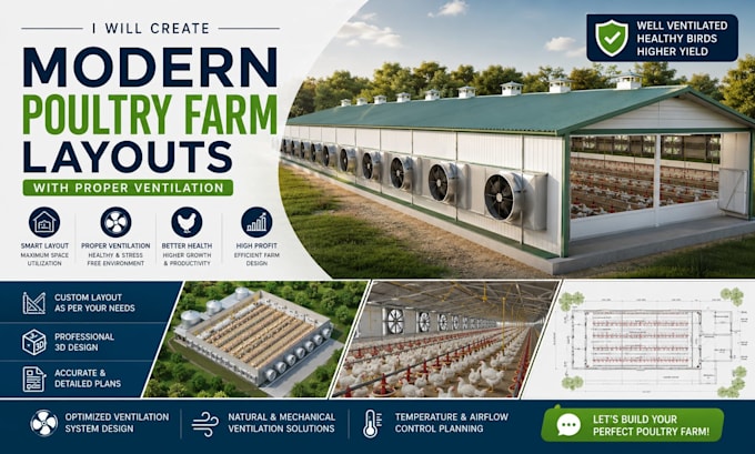create modern poultry farm layouts with proper ventilation