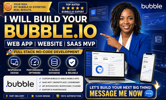 build bubble io web app, website, bubble saas mvp