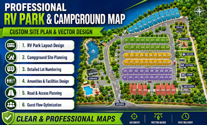 create rv park map, campground layout and custom site plan design