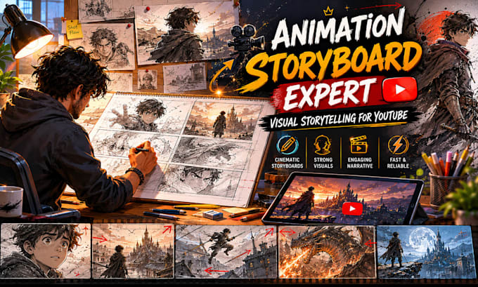 create cinematic youtube storyboard illustrations