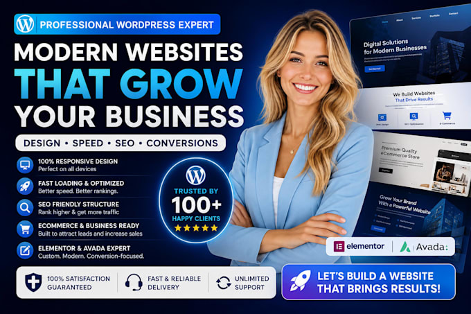 develop wordpress website business landing page blog elementor avada ecommerce
