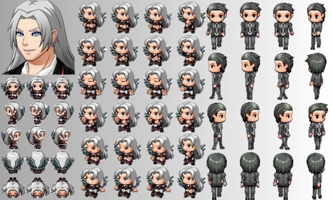 create rpg maker mv mz sprite, faceset and game character assets
