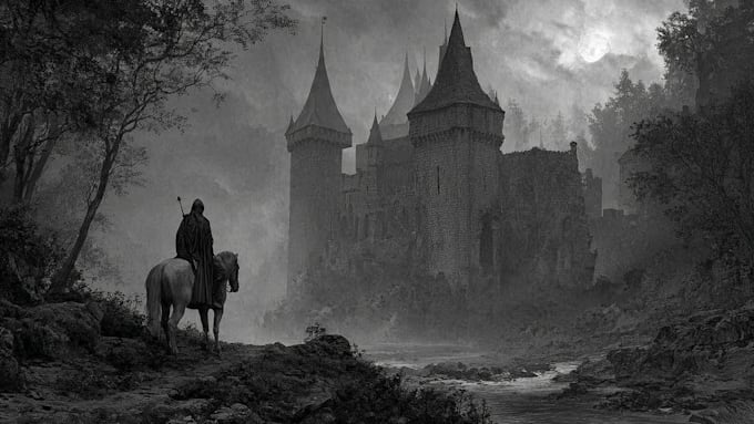 Draw black and white detailed dark art illustration by Kadejahchard ...