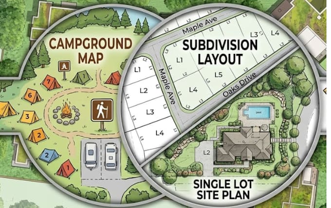 create campground maps, subdivision layout, and site plan