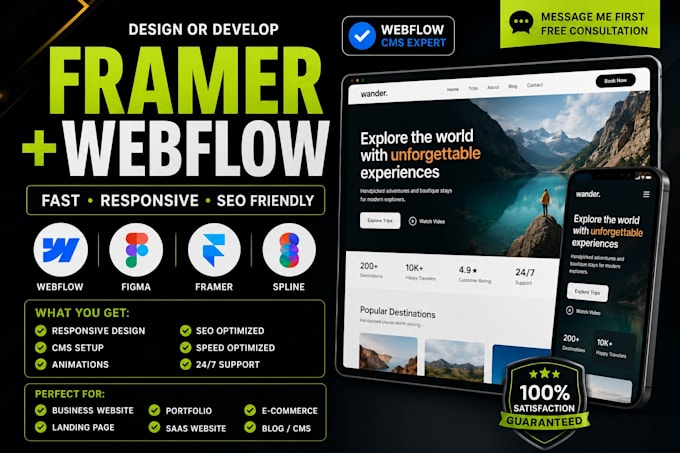 design or develop framer website with cms, webflow website animations and SEO