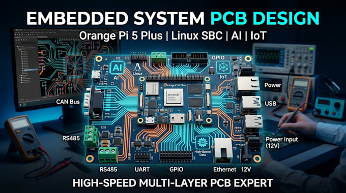 do embedded system pcb design for orange pi 5 plus, linux sbc, iot and ai