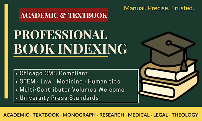 create a comprehensive academic, article and textbook index for publishers