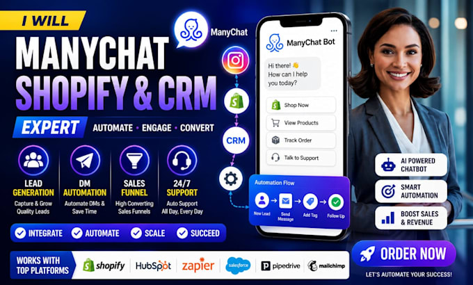integrate manychat with shopify and CRM automation systems