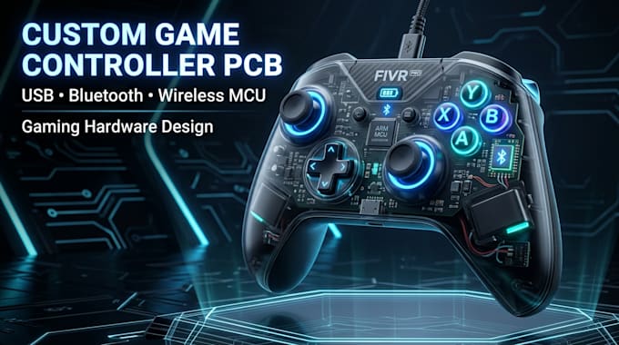 design video game controller pcb with mcu, usb, bluetooth and wireless systems