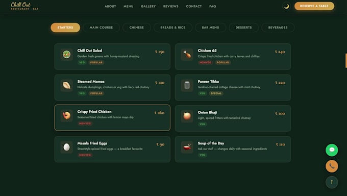build a restaurant website with menu, gallery and order form