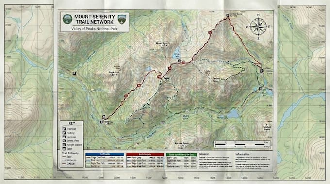 create hiking map, trail map, ski resort map and outdoor adventure illustration