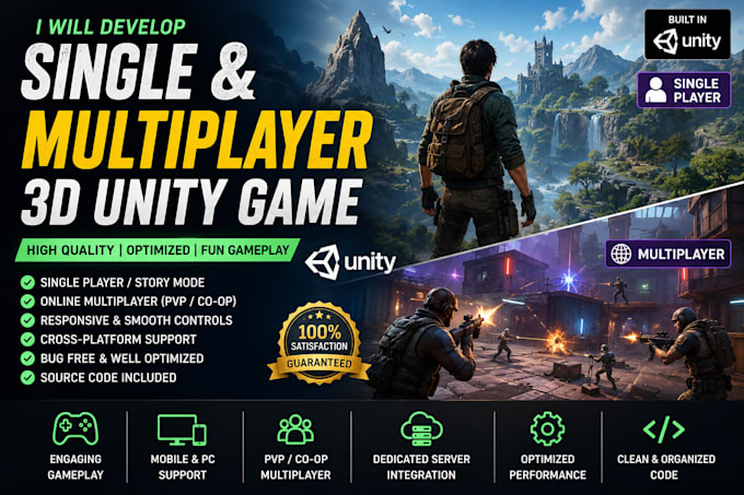 develop single and multiplayer 3d unity game