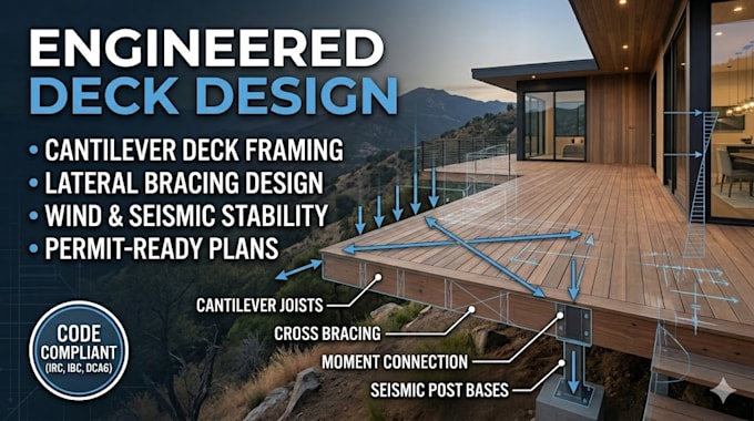 cantilever deck framing lateral bracing design seismic deck bracing