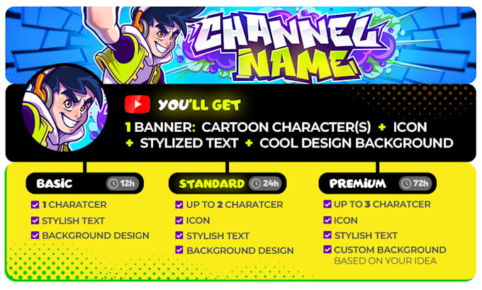 create a professional cartoon banner for your channel