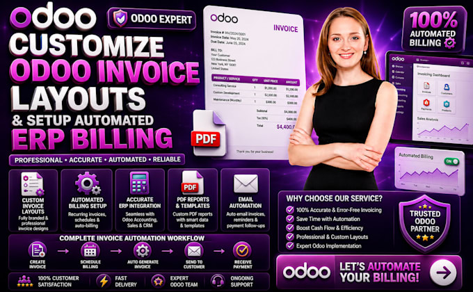 customize odoo invoice layouts and setup automated erp billing