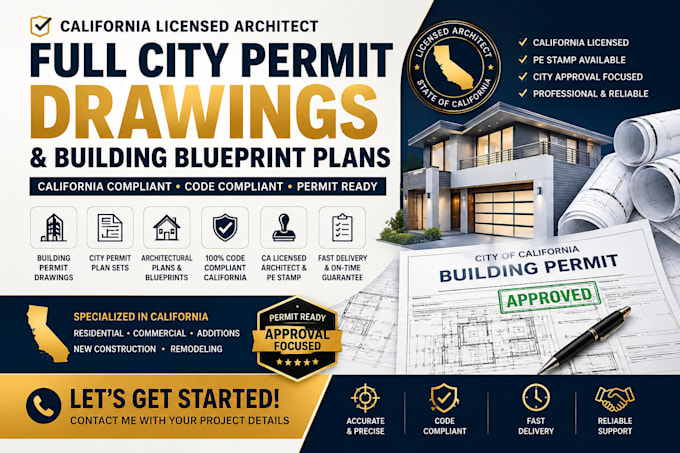 full city permit drawings building blueprint plan california licensed architect