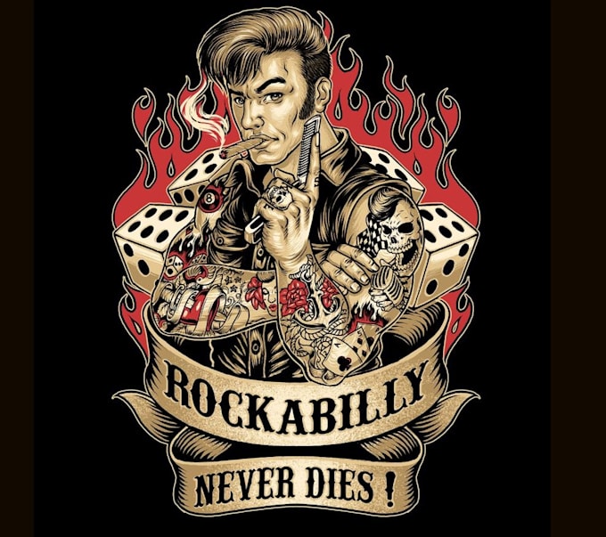 design vintage, tattoo, rockabilly, surrendered studio and pinup logo