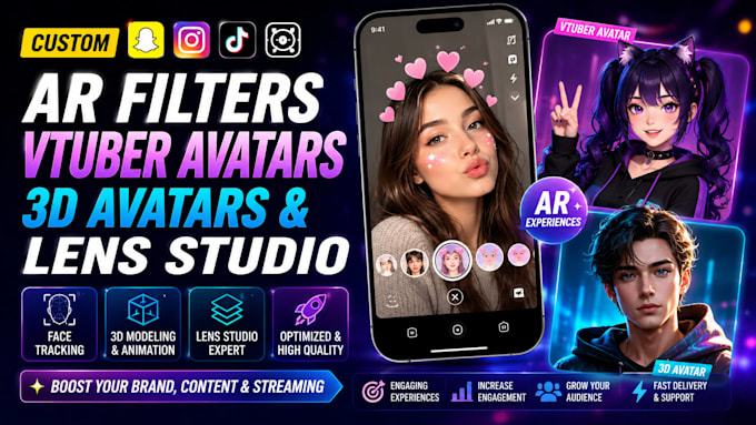 custom ar filters vtuber avatars lens effects and 3d streaming assets