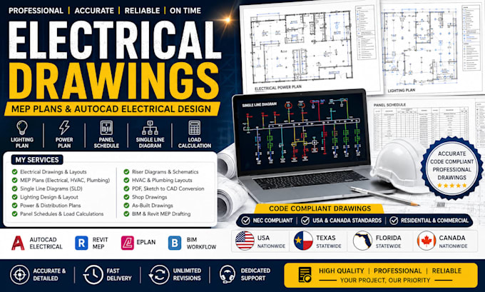 create electrical plans, single line diagrams and mep drawings