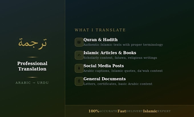 translate quran, hadith and islamic arabic texts into urdu