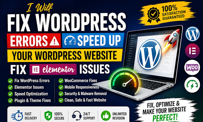 fix wordpress errors, speed up wordpress website and fix elementor issues