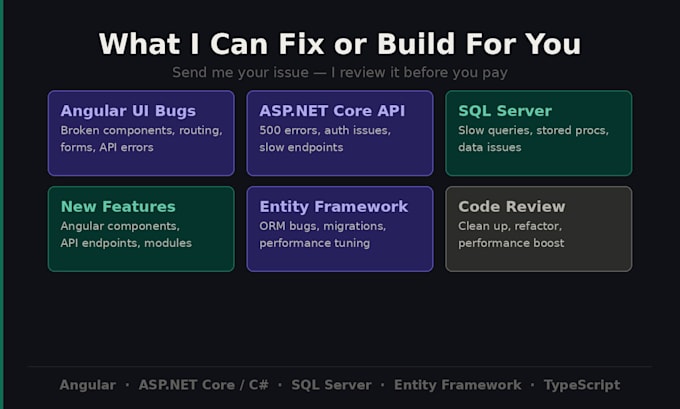 fix bugs to your angular or net core web app