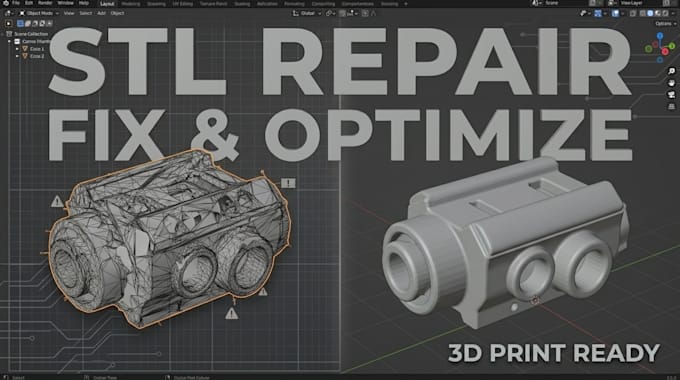 repair stl file, fix mesh errors modify obj file and optimize 3d model for print