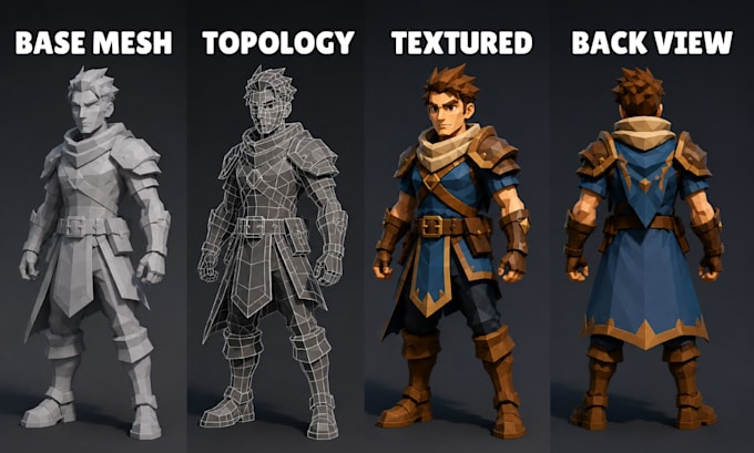 model and rig stylized low poly 3d character for video game assets or animations
