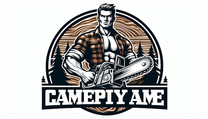 design super strong lumberjack with chainsaw logo with source file in 12 hours