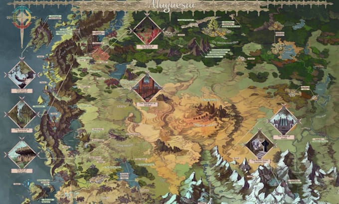 draw detailed hand drawn fantasy map for dnd map or rpg world map battlemap