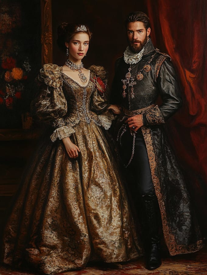 illustrate awesome royal couple portrait