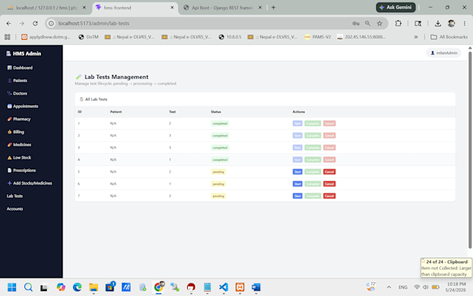 develop a custom django web application with react frontend