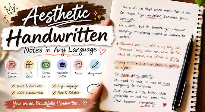 write aesthetic handwritten notes in any language